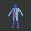 Man in White Doctor Coat With Stethoscope Pink Pants And Lanyard Standing