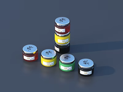 Colorful Paint Jars With Silver Lids And Various Bright Colors Displayed 3d model
