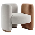 Modern Accent Chair With Beige Fabric Cushion And Brown Wooden Legs