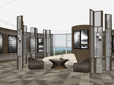 Modern Leisure Area With Partition Sofa Coffee Table Decorative Paintings And Floor to Ceiling Windows 3d model