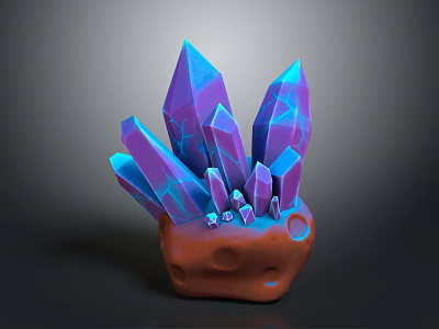 Decorative Purple Blue Crystal Ornament With Brown Base For Home Decor 3d model