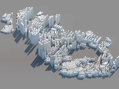 Urban Building Complex 3D Model With Dense Structures Various Heights And Shadow Effects 3d model