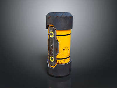 Modern Industrial Black And Yellow Cylinder Mechanical Component With Rustic Details 3d model