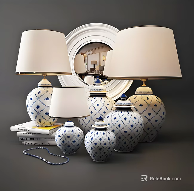 Decorative Table Lamps Featuring Blue And White Patterns For Home Decoration 3d model