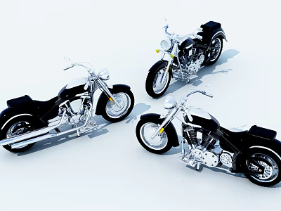 Three Classic Motorcycles With Chrome Accents Black Seats And White Frames 3d model