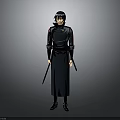 Anime Style Ninja Character In Black Robe With Twin Swords And Fox Creature