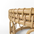 Modern Rattan Stool With Round Woven Seat And Natural Wooden Frame
