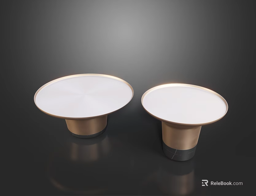 Two Round Dining Tables With White Tabletop Golden Base And Black Bottom 3d model