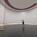 Art Installation With Suspended Ropes And Wooden Steps In Curved Indoor Space