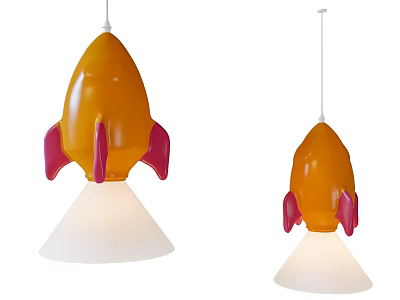 Colorful Rocket Shaped Pendant Lights With Red Fins And White Shades For Kids Room Decor 3d model