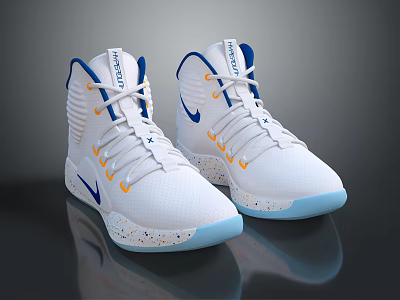 White Nike High Top Basketball Shoes With Blue Accents Orange Details And Blue Sole 3d model