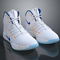 White Nike High Top Basketball Shoes With Blue Accents Orange Details And Blue Sole