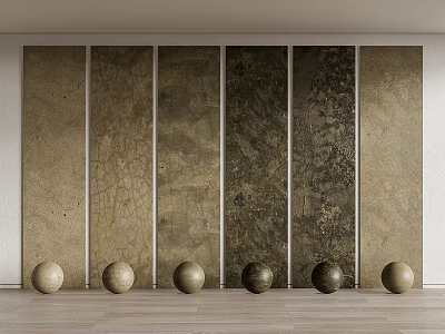 Textured Background Wall With Neutral Tones Panels And Decorative Spheres On Wooden Floor 3d model