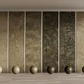 Textured Background Wall With Neutral Tones Panels And Decorative Spheres On Wooden Floor