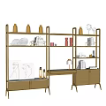 Modern Bookcase With Wooden Shelves Metal Frame And Decorative Books Vases Table Lamp