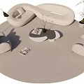 Modern Light Beige Curved Sofa Set With Armchairs Coffee Tables And Floor Lamp