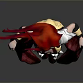 3D Fantasy Female Character With Long Red Hair Red Gold Outfit and Flowing Appendages