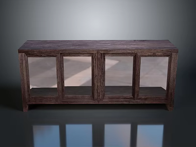Dark Wooden Storage Cabinet with Glass Paneled Doors and Natural Grain Design 3d model