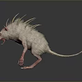 Fierce White Monstrous Rodent With Sharp Spikes Pink Ears And Claws On Dark Background