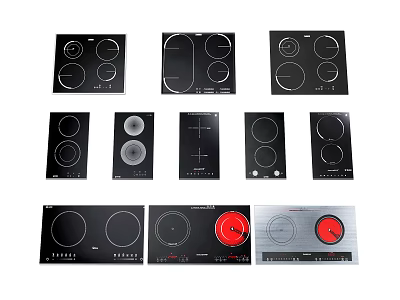 Modern Kitchen Appliances Various Induction Cooktops With Black Glass Panels And Control Designs 3d model