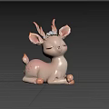 Cute Pink Deer Sculpture with Closed Eyes and Antlers in Sitting Pose