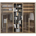 Modern Wardrobe Design With Glass Doors Golden Frames Clothing Racks And Decorative Items