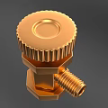 Golden Metal Mechanical Component With Knurled Knob Hexagonal Body And Threaded End 3d model
