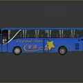 Blue Capital Star Bus Featuring Yellow Star And Branding On Exterior