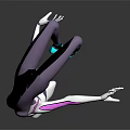 3D Rendered Woman In Dynamic Pose With Purple White Outfit And Blue Shoes