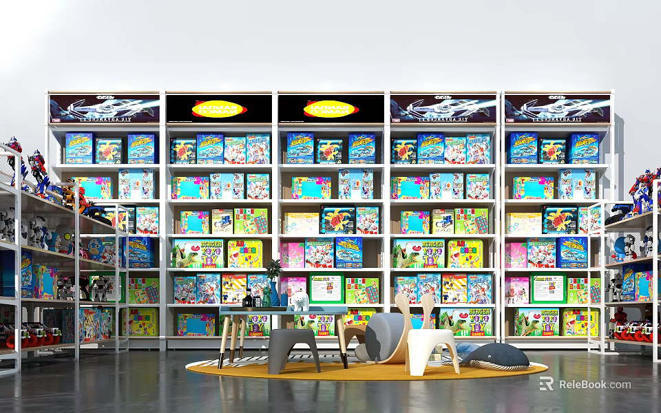 Colorful Mall Bookstore with Shelves of Magazines and Cozy Seating Area with Sofas 3d model 