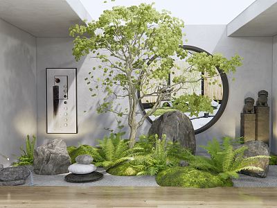 New Chinese style landscape sketch courtyard atrium landscape courtyard plant sketch fern plant landscape stone moss plant model