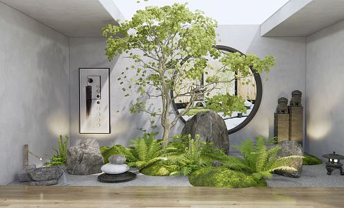 New Chinese style landscape sketch courtyard atrium landscape courtyard plant sketch fern plant landscape stone moss plant 3d model