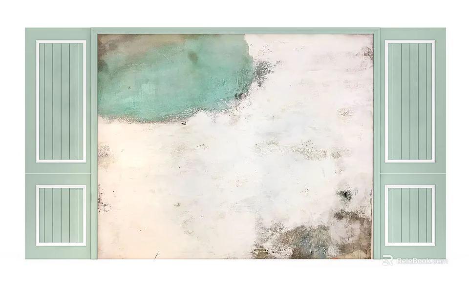 Modern Sofa Background Wall With Light Green Panels And Textured White Surface 3d model