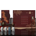 Chinese Traditional Wedding Decoration With Red Backdrop Golden Patterns And Double Happiness Symbol