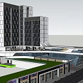 Modern Commercial Complex With High Rise Architecture Ground Floor Retail Plaza And Green Areas