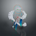 Decorative Dreamcatcher with White Clouds Blue Feathers and Web Design 3d model