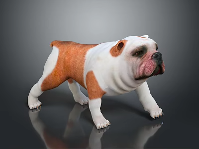Brown And White Bulldog Stuffed Toy With Realistic Design And Lifelike Features 3d model