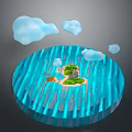 Green Plants on Small Island in Blue Water Surface Surrounded by White Clouds
