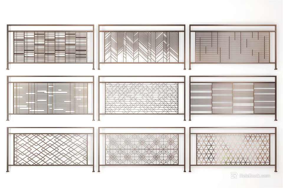 Decorative Metal Fences with Various Geometric Patterns for Modern Home Exteriors 3d model 