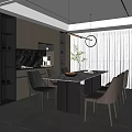 Modern Restaurant Interior Design With Marble Dining Table Brown Chairs Hanging Lights And Cabinets