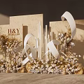 Wedding Decorations for H&Y with Floral Arrangements White Ribbons and Beige Backdrop 20231020
