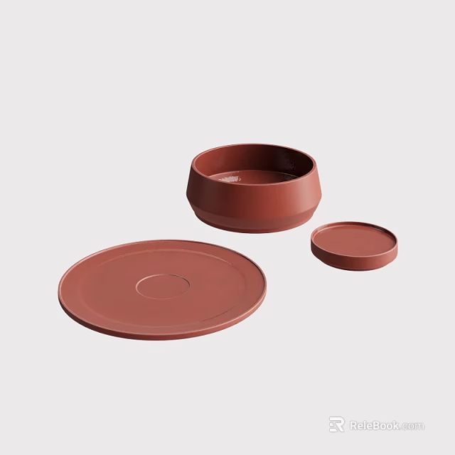Modern Red Ceramic Tableware Set Including Bowl Plate And Small Dish 3d model