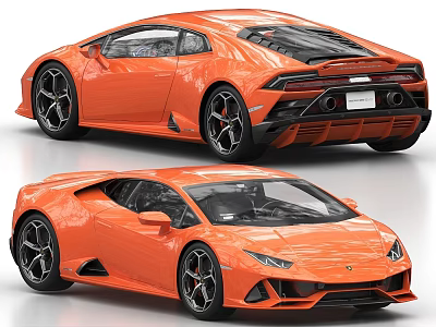 Orange Sports Car Front And Rear Views With Sleek Design And Alloy Wheels 3d model