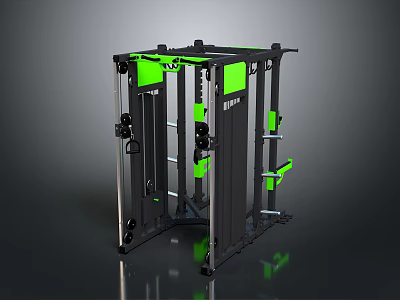Multifunctional Home Gym Training Rack With Black Frame And Green Accents 3d model