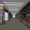 Modern Elevator Corridor Design With Storefront Windows Mannequins Ceiling Lights And Sleek Flooring 3d model