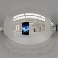 Modern Exhibition Space Interior With Large Abstract Colorful Artwork And Cactus Decor