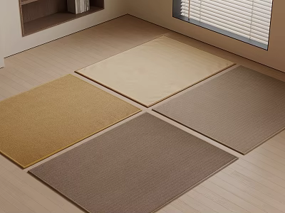 Four Stylish Rugs In Neutral Tones On Wooden Floor Interior With Textured Design 3d model