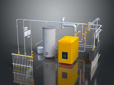 Electronic Electrical Industrial Equipment System With Pipes Control Cabinet And Storage Tank 3d model