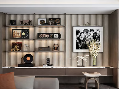 Modern Home Decorative Ornament Combination With Display Shelves Vinyl Records And Artwork 3d model