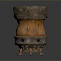 Decorative Wooden Mug with Intricate Metal Carvings Curved Handle and Ornate Base